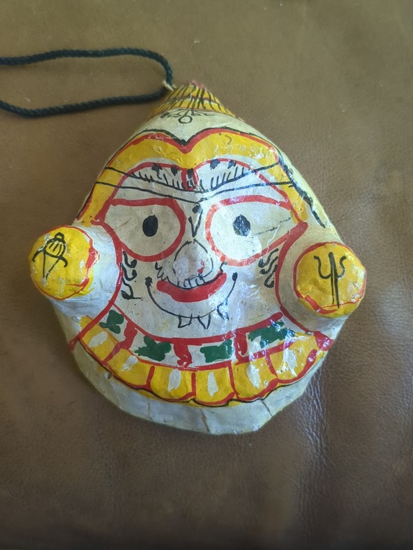 Vintage Paper Mache Indian Hindu Mask Lord Jagganath Painted Wall Art 5''