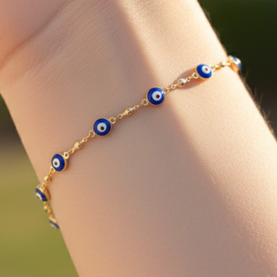 Delicate Gold Plated Chain Bracelet Classic Blue Evil Eye Charm Designer Jewelry