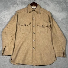 Vintage Woolrich Shirt Jacket Mens Medium Tan Herringbone Button Front 80s