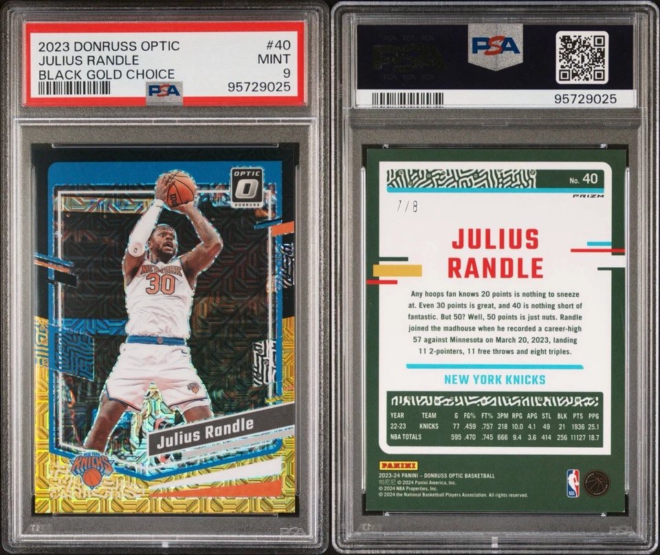 Julius Randle 2023 Donruss Optic Black Gold Choice/8 (PSA 9) Foto 3 de 3