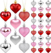 36Pcs Valentines Heart Ornaments, Red Pink Silver Glitter Valentines Decorations