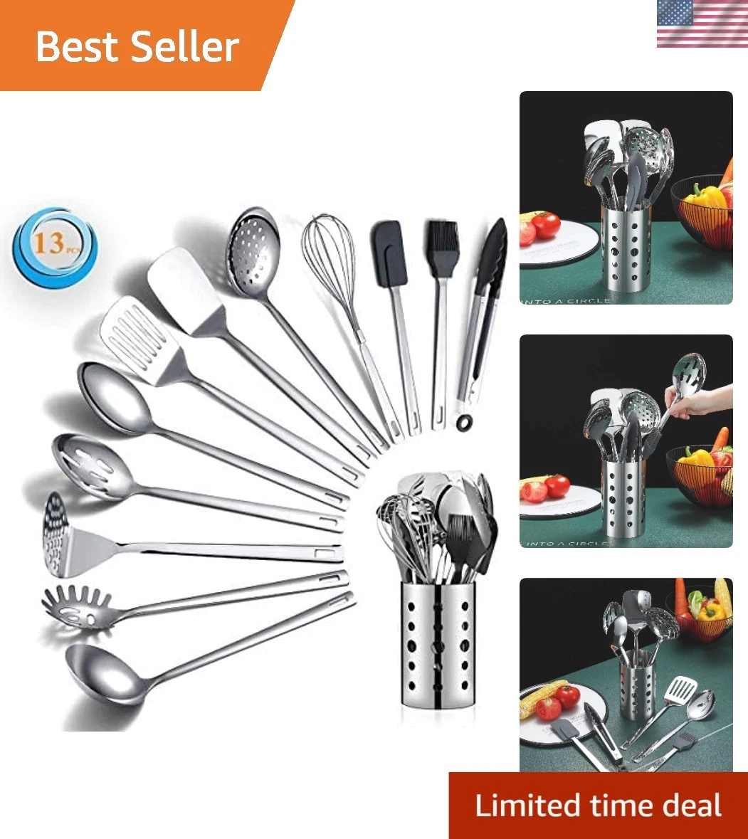 13-Piece Stainless Steel Cooking Utensils Set - Dishwasher Safe & Heat Resistant