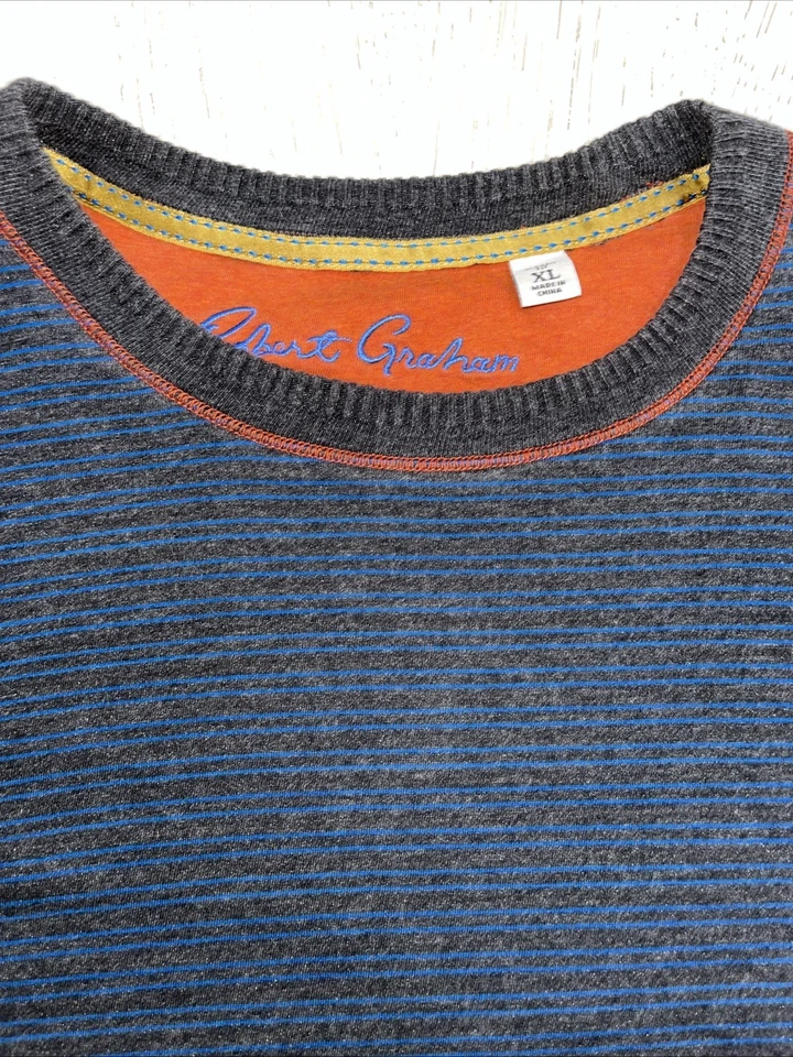 Pullover Robert Graham cuello redondo para hombre XL gris carbón azul rayas informal Foto 4 de 4