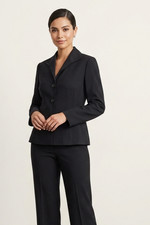 Lafayette 148 NY Black Stretch Virgin Wool Office Career Blazer Jacket Sz 14
