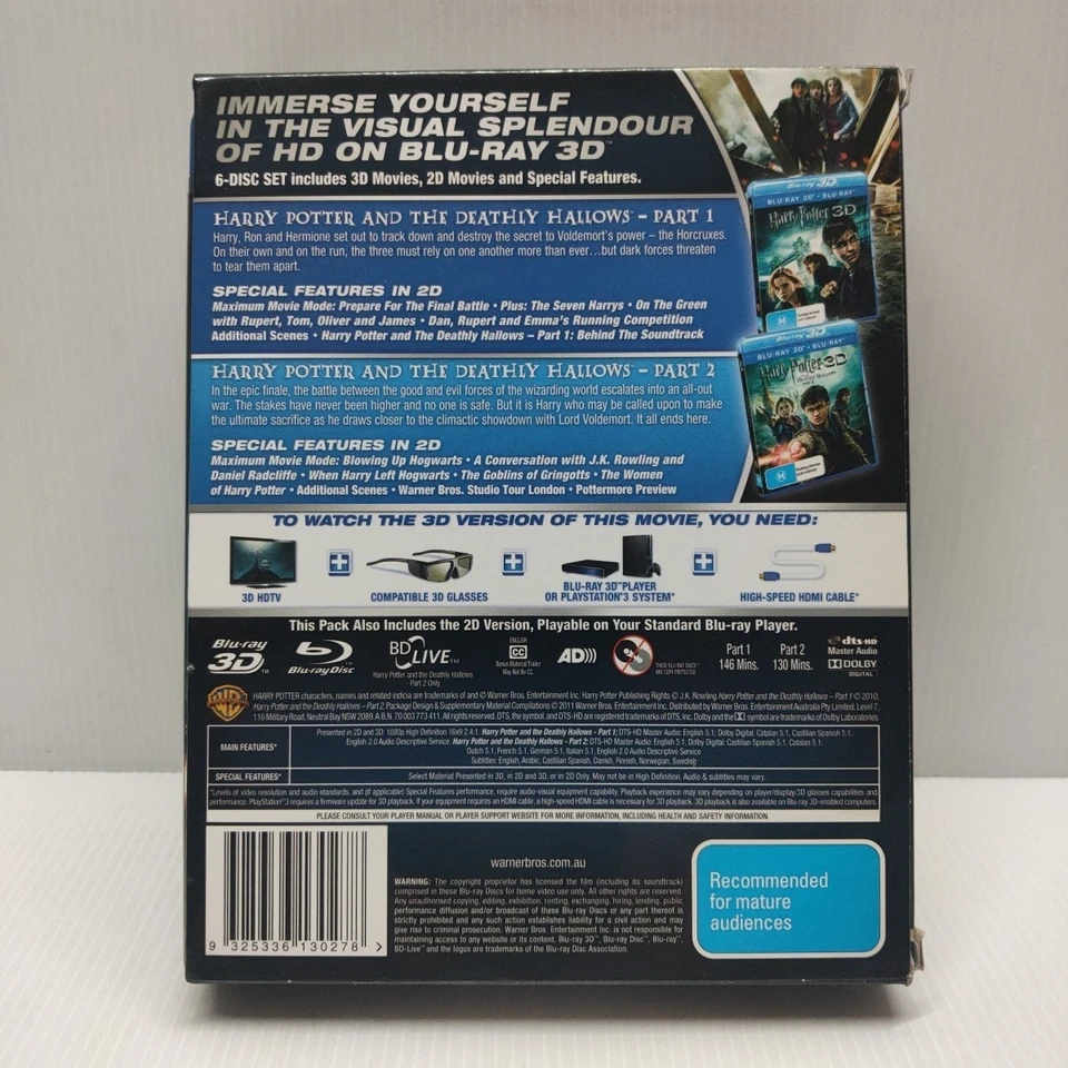 Harry Potter And The Deathly Hallows Part 1 & 2 3D + 2D Bluray (6 Discs Box Set) - Image 3 of 4