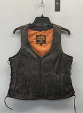 Milwaukee Leather Womens Distressed Brown Diamond Plate Motorcycle Biker Vest L