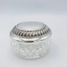 Vintage Waterford Crystal Powder Jar Bowl with Lid Silver Iveagh Pattern Vanity
