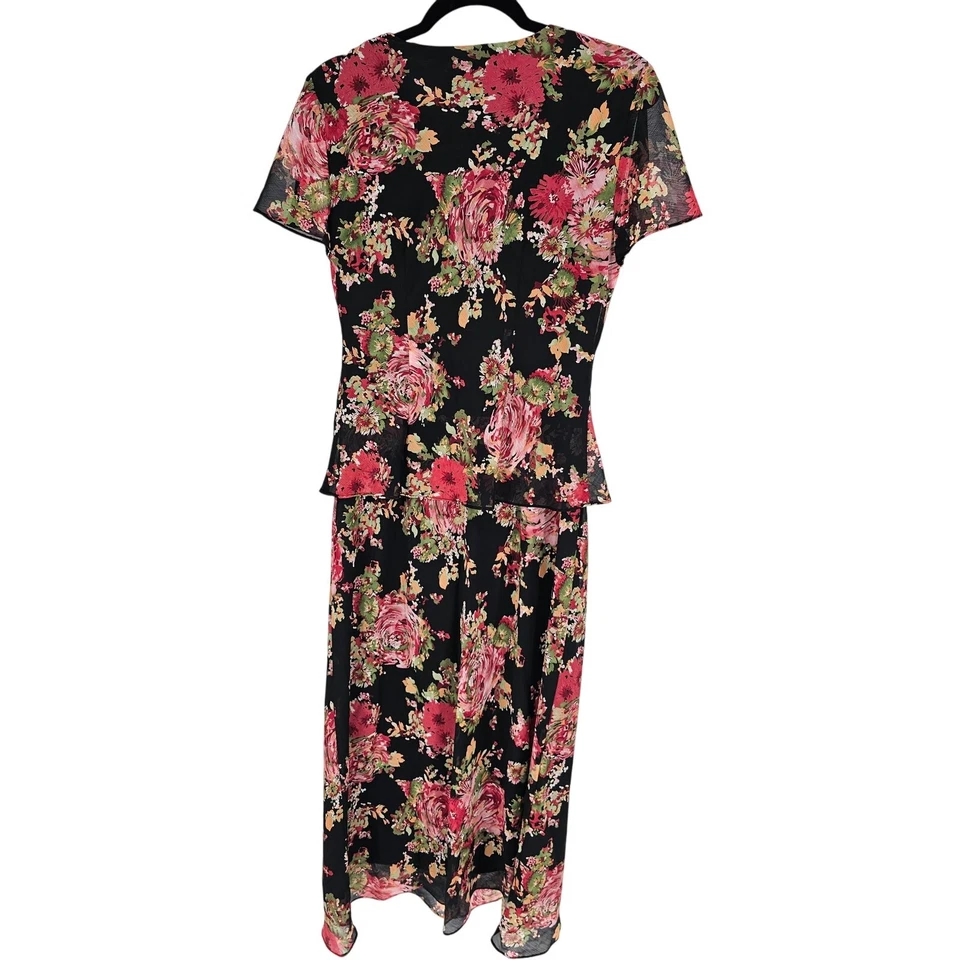 Vestido floral vintage de los años 90 Sheri Martin para mujer talla 8 maxi largo manga corta Foto 4 de 4