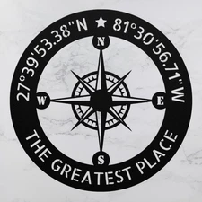 Custom Coordinates Metal Sign Personalized Nautical Compass Wall Art Home Decor