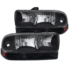 Fits 1998-2004 Chevy S10 Pickup Blazer Black Headlights+Bumper Lamps Left+Right