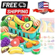 Cutting Play Food Toys For Kids, Pretend Play Kitchen Accessories, Fake Fruit...