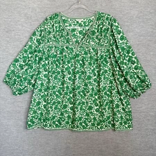 Max Studio Blouse Plus Size 3X Green Floral Boho Peasant Blouse Top Career Work
