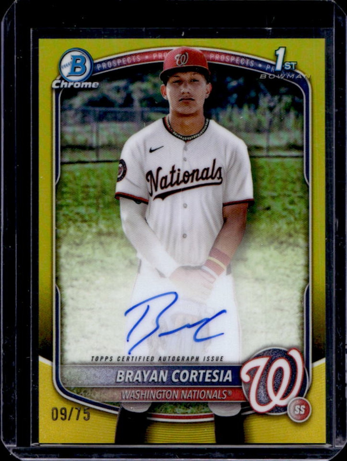 2025 Bowman Chrome Brayan Cortesia Auto Yellow Refractor 1st #9/75