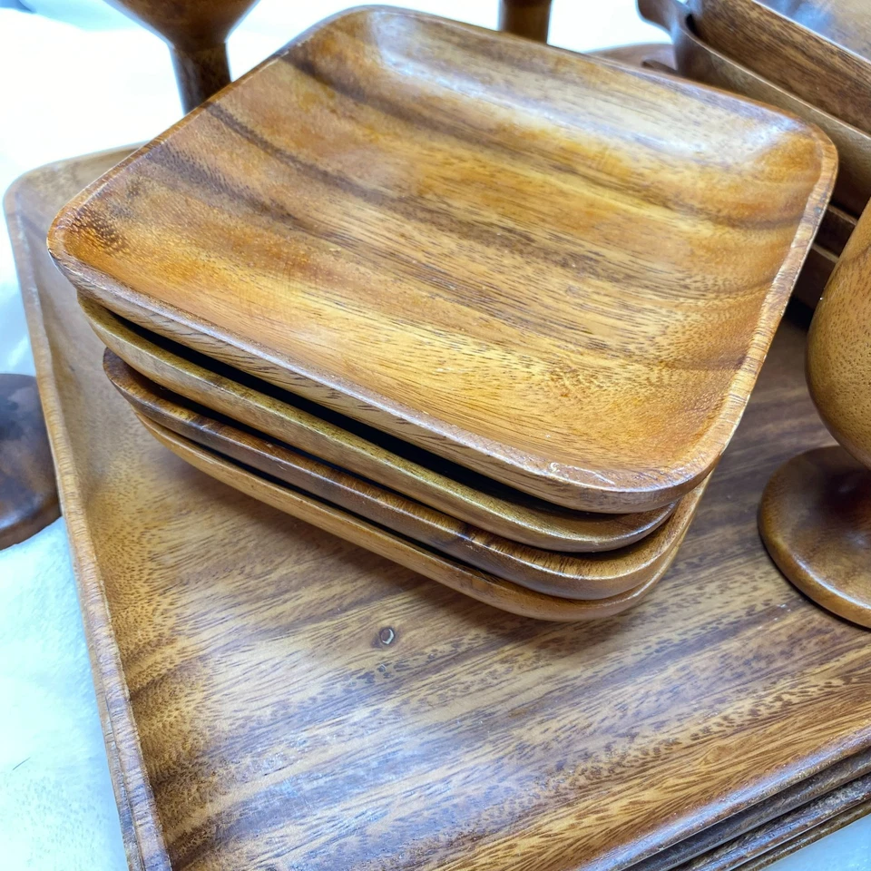 Conjunto Antigo Meados do Século Moderno Marrom Madeira Colecionável Taças de Vinho 20 Peças - Imagem 3 de 4