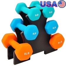 Colorful Neoprene Dumbbell Set W/ Stand Home Gym Strength Training Fitness New