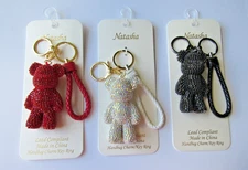 NATASHA Sparkling Crystal Rhinestone Bear Key Ring Handbag Bag Charm NEW
