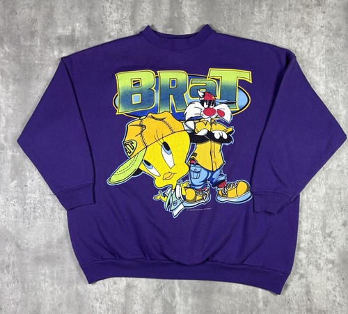 Vintage 90s Looney Tunes Tweetie Bird Brat Purple Crewneck Sweatshirt Adult 2XL
