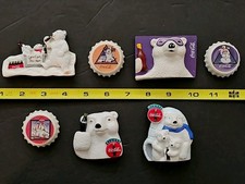 VINTAGE 1996 COCA-COLA 3D Polar Bear  & Bottle Caps COLLECTIBLE MAGNET LOT of 7