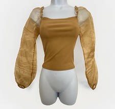 LADIES MEDIEVAL WENCH STYLE TOP BROWN WIMEN UK 8 SHEER SLEEVE