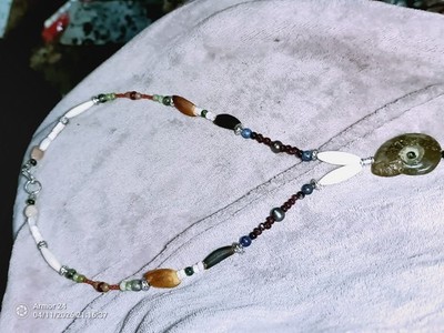 Native American 925 One Strand Pinenut Necklace With Precious Stones