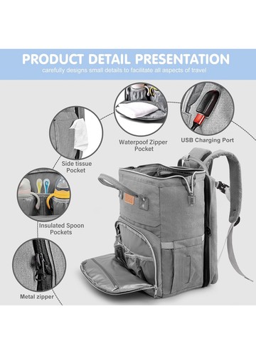 Diaper Bag Backpack, Large Capacity Multifunction - Picture 4 of 6