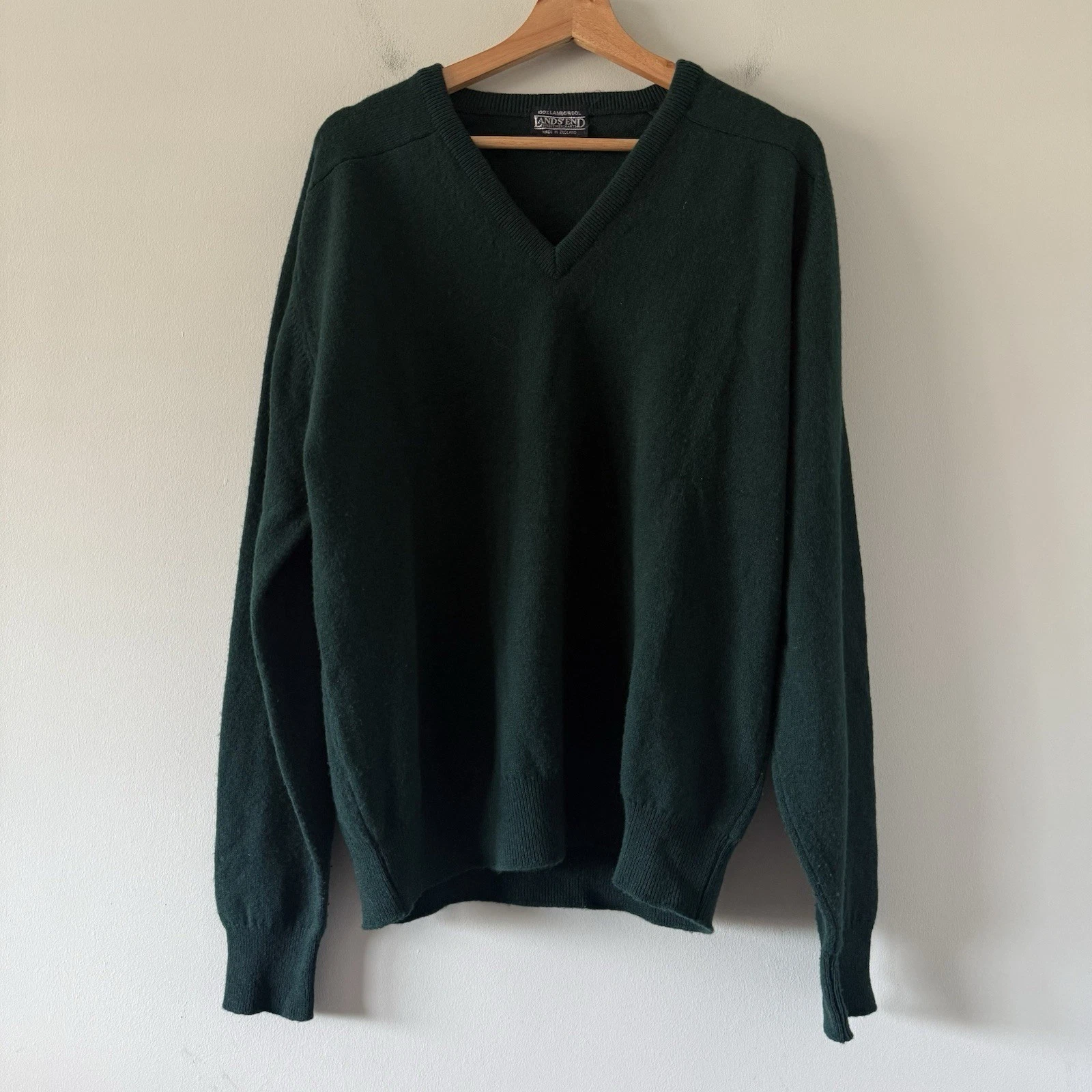 Vintage Lands’ End Lambs Wool Sweater Mens XL Fisherman Coastal Made In England