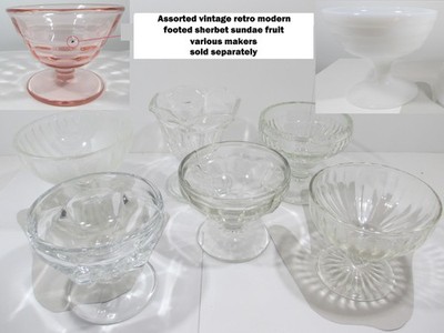 Vintage Retro Modern glass footed sherbet sundae fruit dishes, sold separately