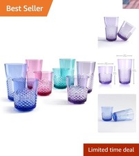 Diamond Plastic Tumblers BPA Free, 24 oz / 14 oz, 8-Pack Assorted Colors