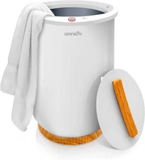SereneLife Large White Bucket Towel Warmer for Spa & Bathroom - Auto Shut-Off