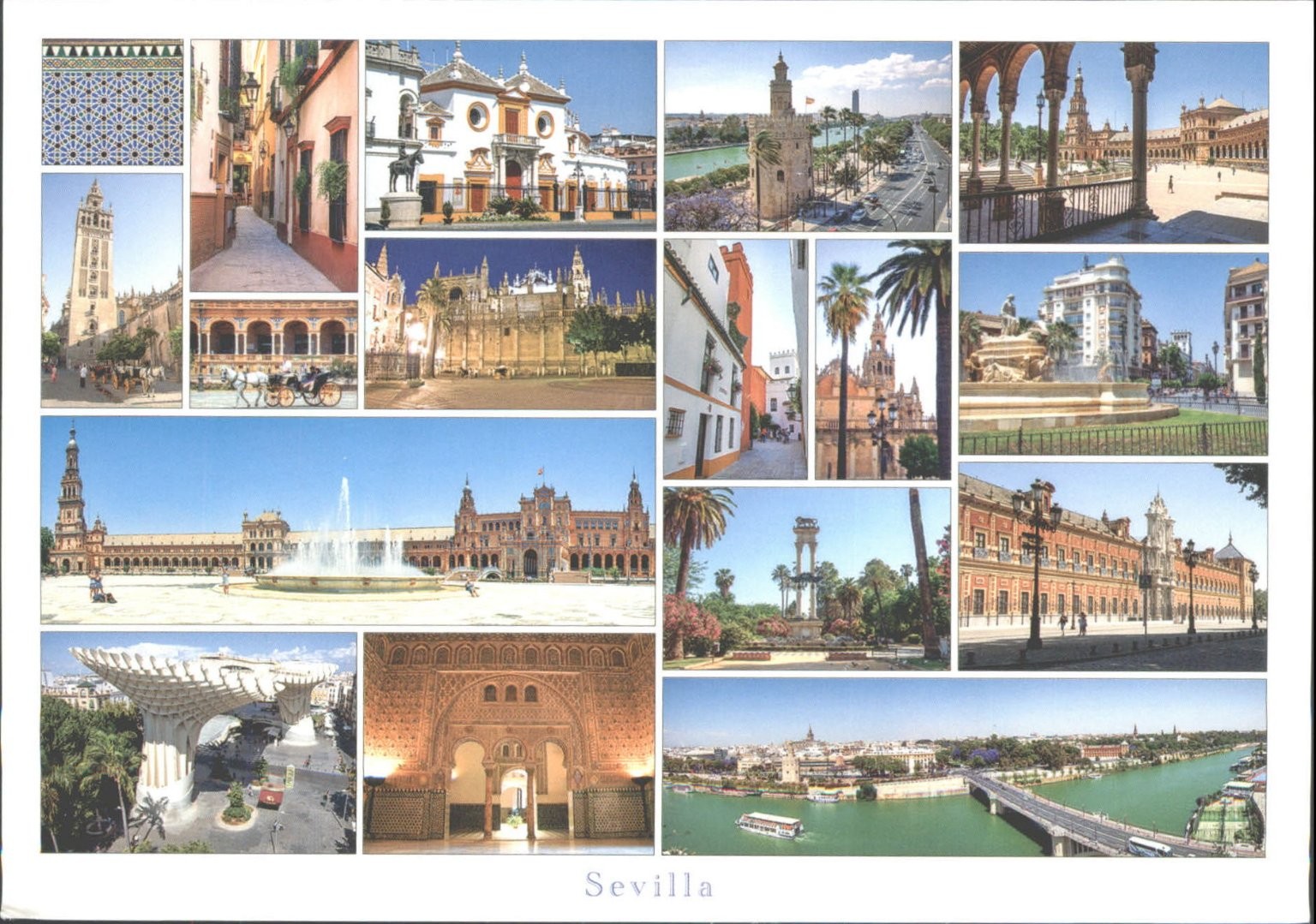 Seville Spain Multi-View Postcard - Giralda Plaza de España Metropol Parasol