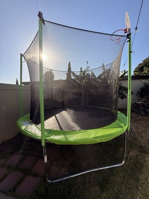 Outdoor Round Trampoline w/ Safety Enclosure Net, Green Pad & Enclosure