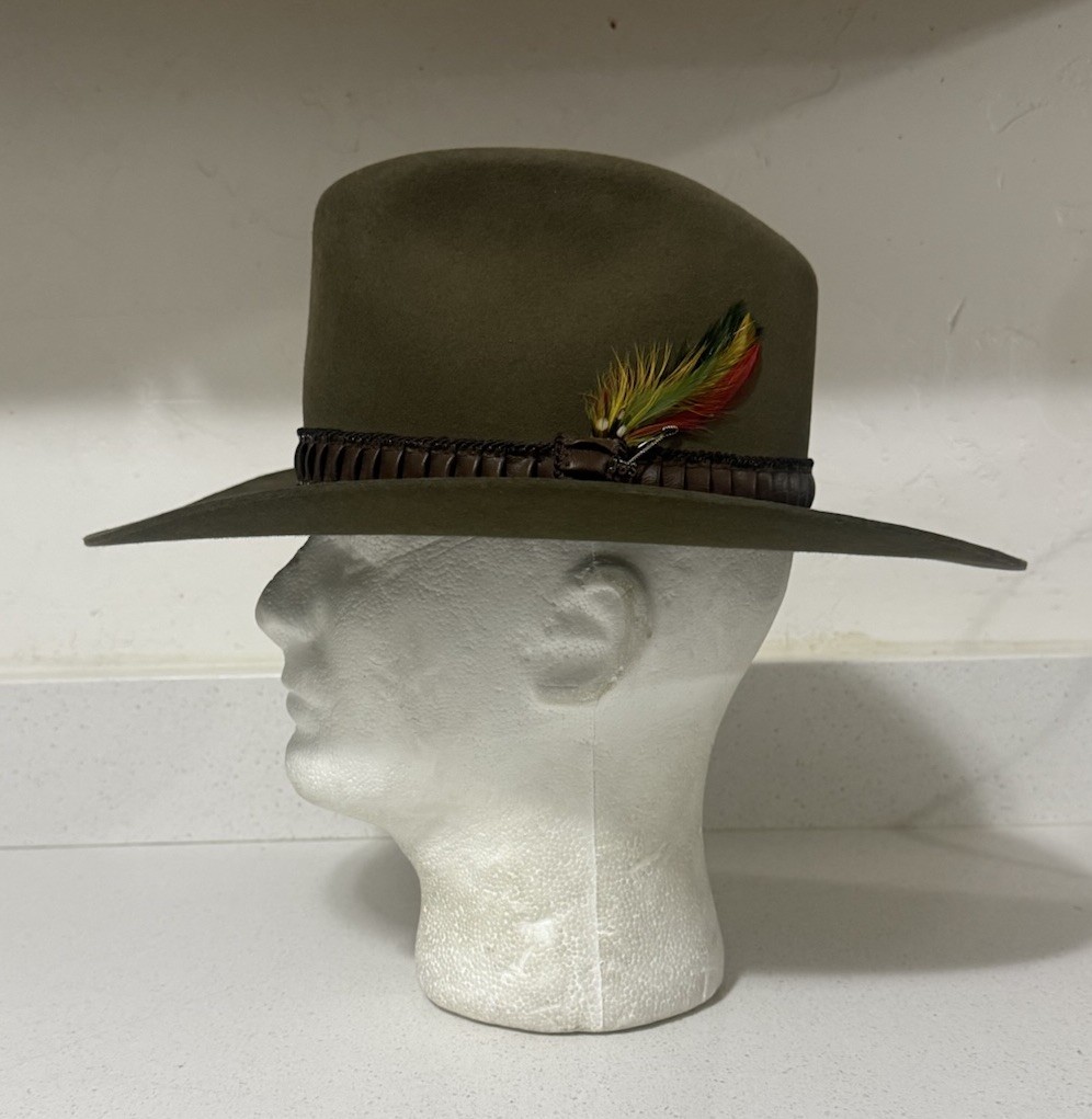 Vtg STETSON rancher/cowboy hat 3X beaver color olive w/ original