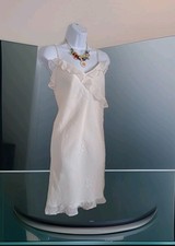Valerie Stevens Slip Dress L Ivory Ruffled Chemise Delicate Embroidery Feminine