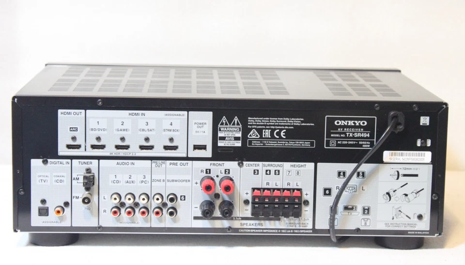 Sintoamplificatore Onkyo TX-SR494 HDMI 4K UHD ARC 7.1 BLUETOOTH Dolby Atmos - Immagine 2 di 4