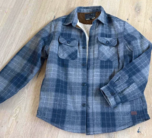 JACHS New York Men’s Blue Gray Plaid Wool Jacket Sherpa Lined Men’s Large - product listing photo