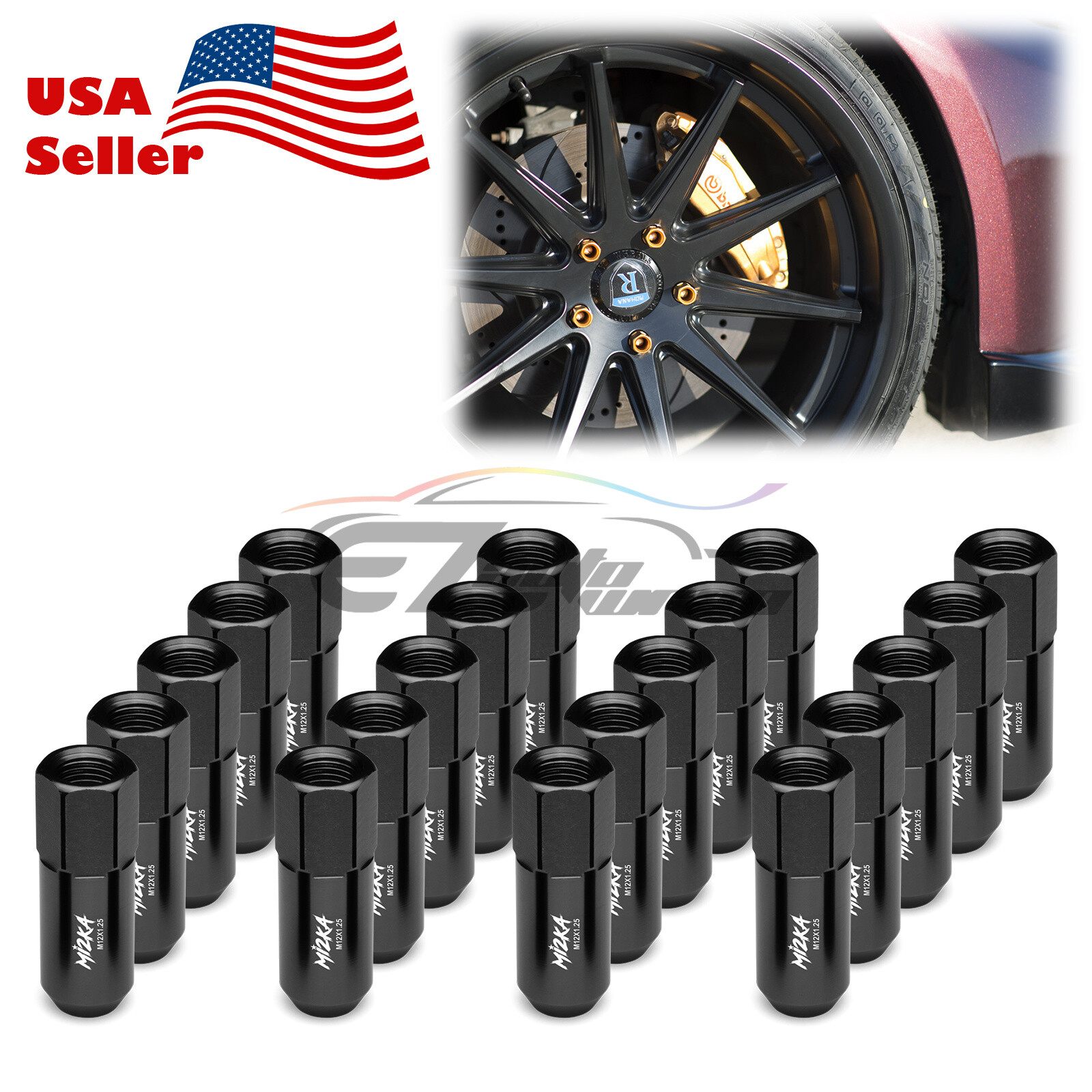 Black 20pcs M12X1.25 Extended Lug Nuts For Nissan Rouge Altima 370z