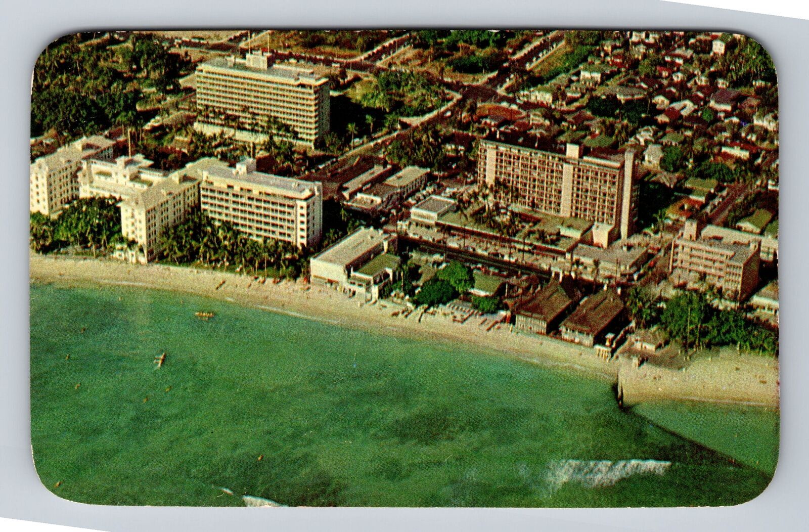 Honolulu HI-Hawaii, Waikiki Beach And Hotels, Souvenir, Vintage Postcard