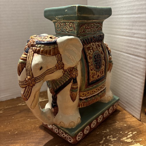 Vintage Ceramic Majolica Colorful Elephant Plant Stand 8 1/4” Tall 8” Lg 3” Wid - Picture 6 of 16