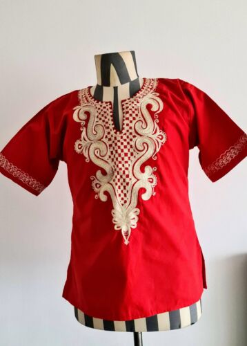 Womens Red Embroidered Dashiki African Top - Afbeelding 1 van 8