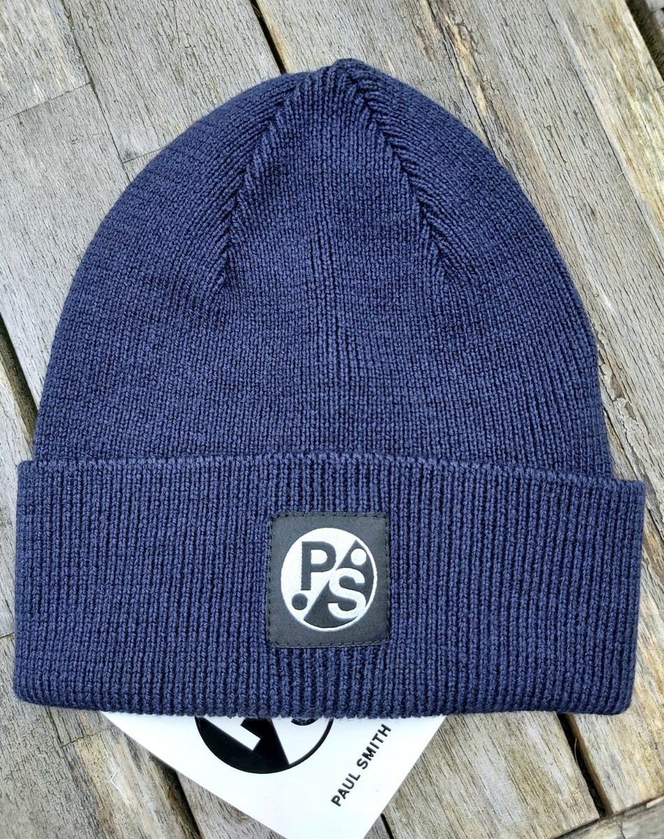 PAUL SMITH 100% Merino Wool NAVY Beanie Hat Toque MADE IN SCOTLAND New Tag