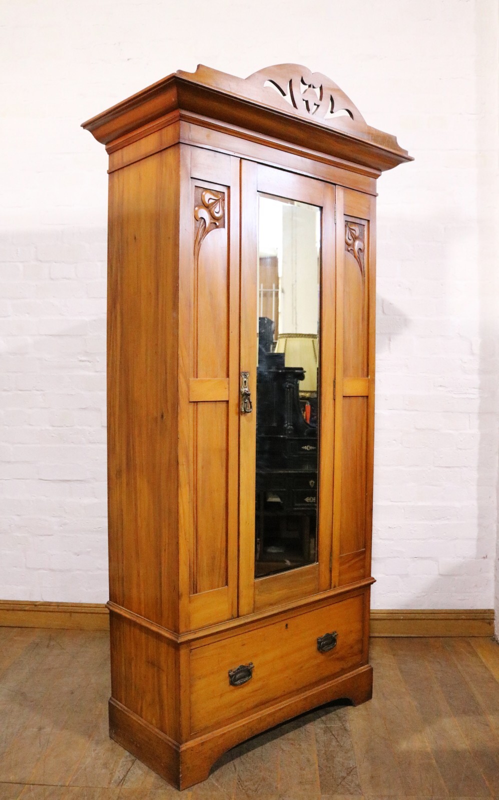 Antique satinwood carved Art Nouveau mirror door wardrobe eBay