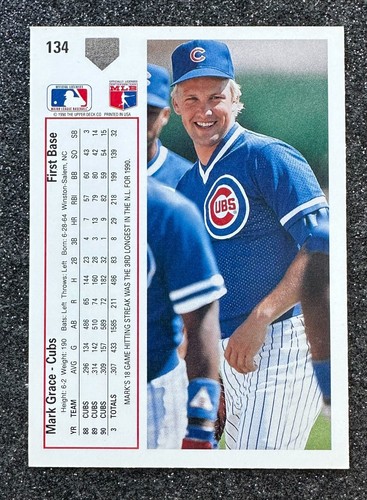 1991 Upper Deck Mark Grace #134 Chicago Cubs (4x Gold Glove/3x All-Star) - Bild 2 von 16