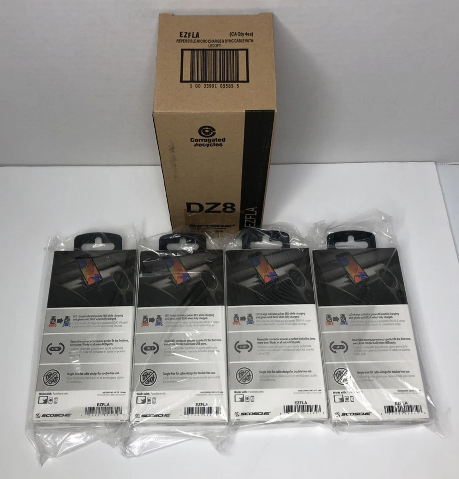 Scosche EZFLA LED Charge & Sync Cable for Micro USB Devices 3 ft L - 4 Pack - Image 3 of 4