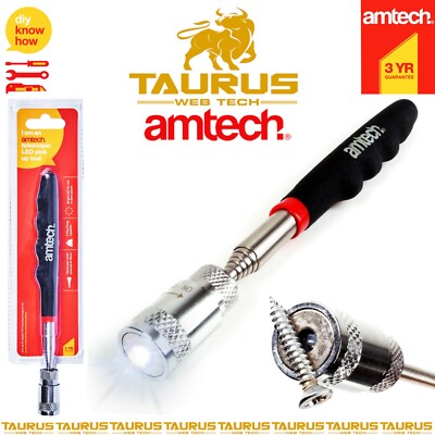 80 cm AMTECH Teleskop LED MAGNETISCH Pick Up Werkzeug lange Reichweite Garage Autoreparatur UK