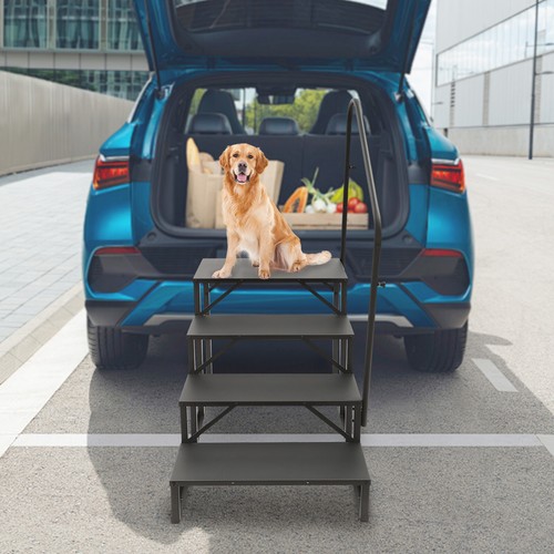 4 Steps Ladder RV Step w/ Handrails Mobile Home Stairs for Travel Trailer Camper