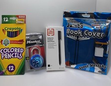 Back To School Starter Pack: Master Lock, Pens, Color Pencils, StretchBook Cover