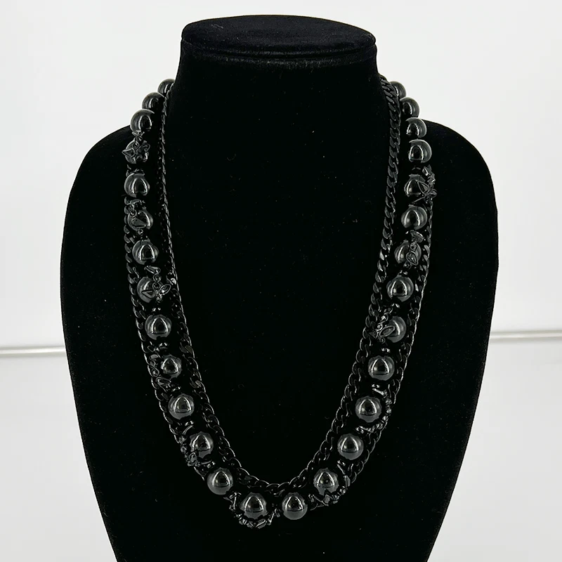 Givenchy Collana Nera Tre Fili Perline Donna Lunga