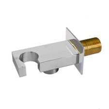 Slim Square Chrome Wall Outlet Elbow Hose Connector with Shower Handset Holder