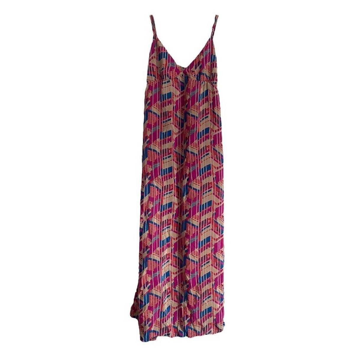 champagne and strawberry maxi dress CHAMPAGNE & STRAWBERRY 100% Silk Geometric Print Flowy Maxi Dress