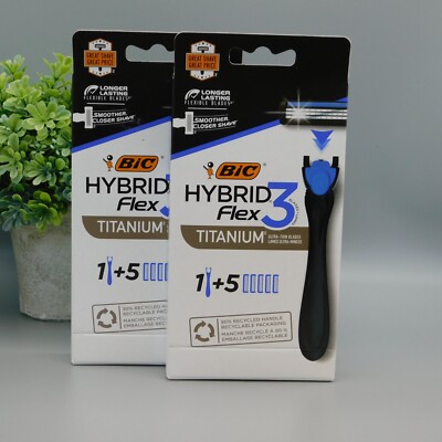 Bic Flex 3 Hybrid Men's Disposable Razor 3 Blade Razor 1 Handle and 5 Cartridges